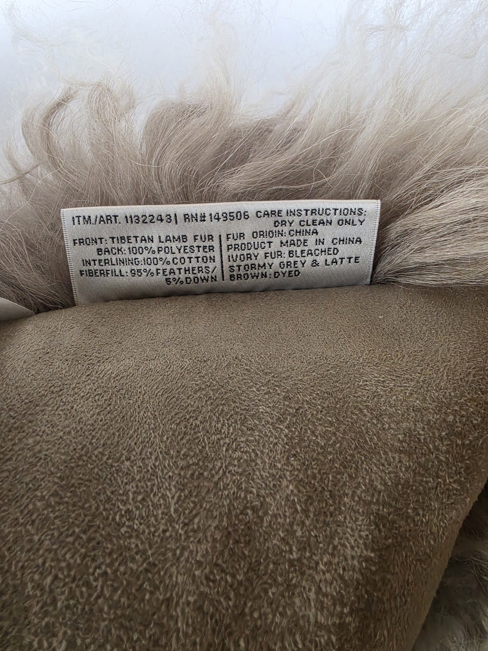 Tibetan Fur Sheepskin Throw Pillow - Picture 2 of 9